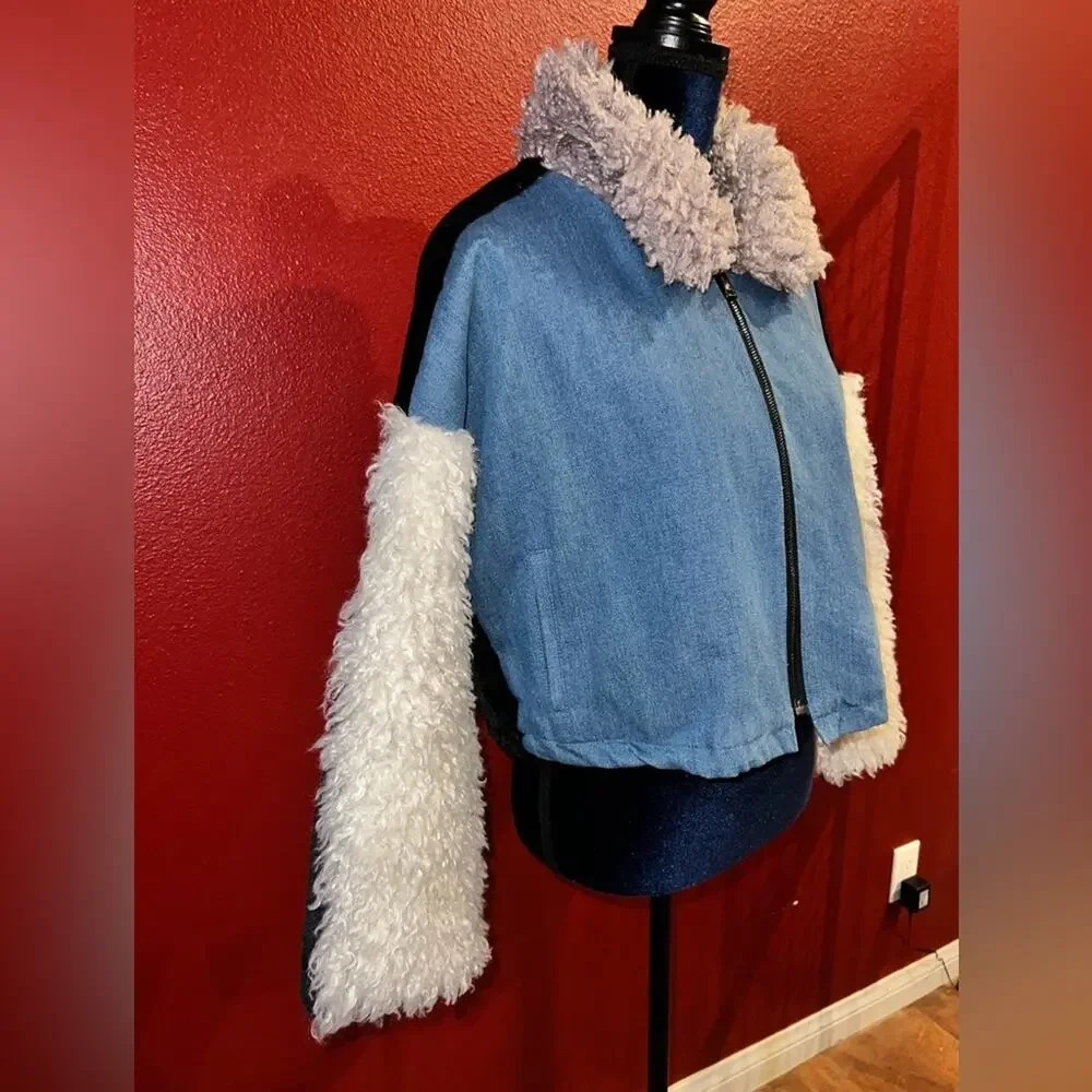 SHACI Denim & Faux Fur Patchwork Jacket size 1X Like New
